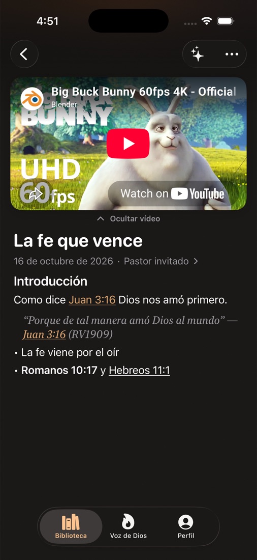 Prédica de YouTube con el vídeo embebido sobre los apuntes